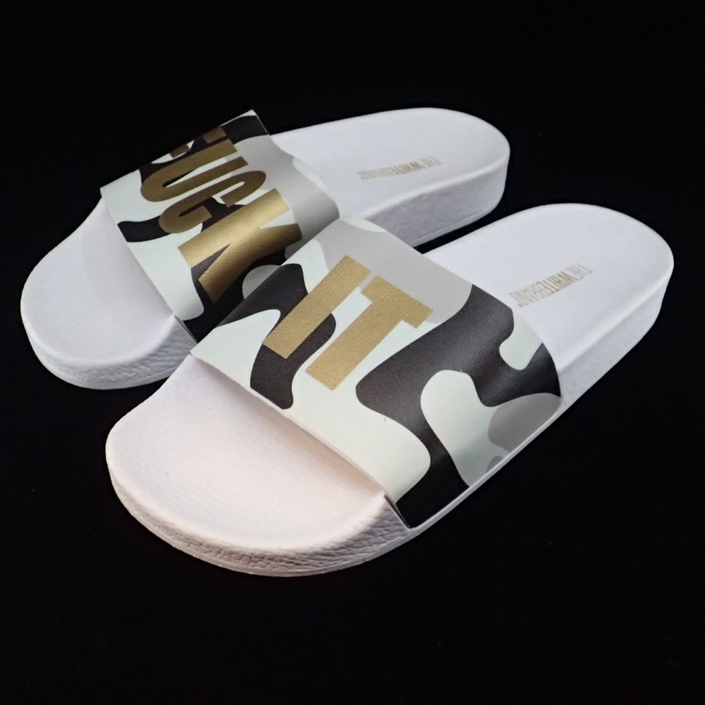 The White Brand F*ck It Camo Mint Sandals 36 - New